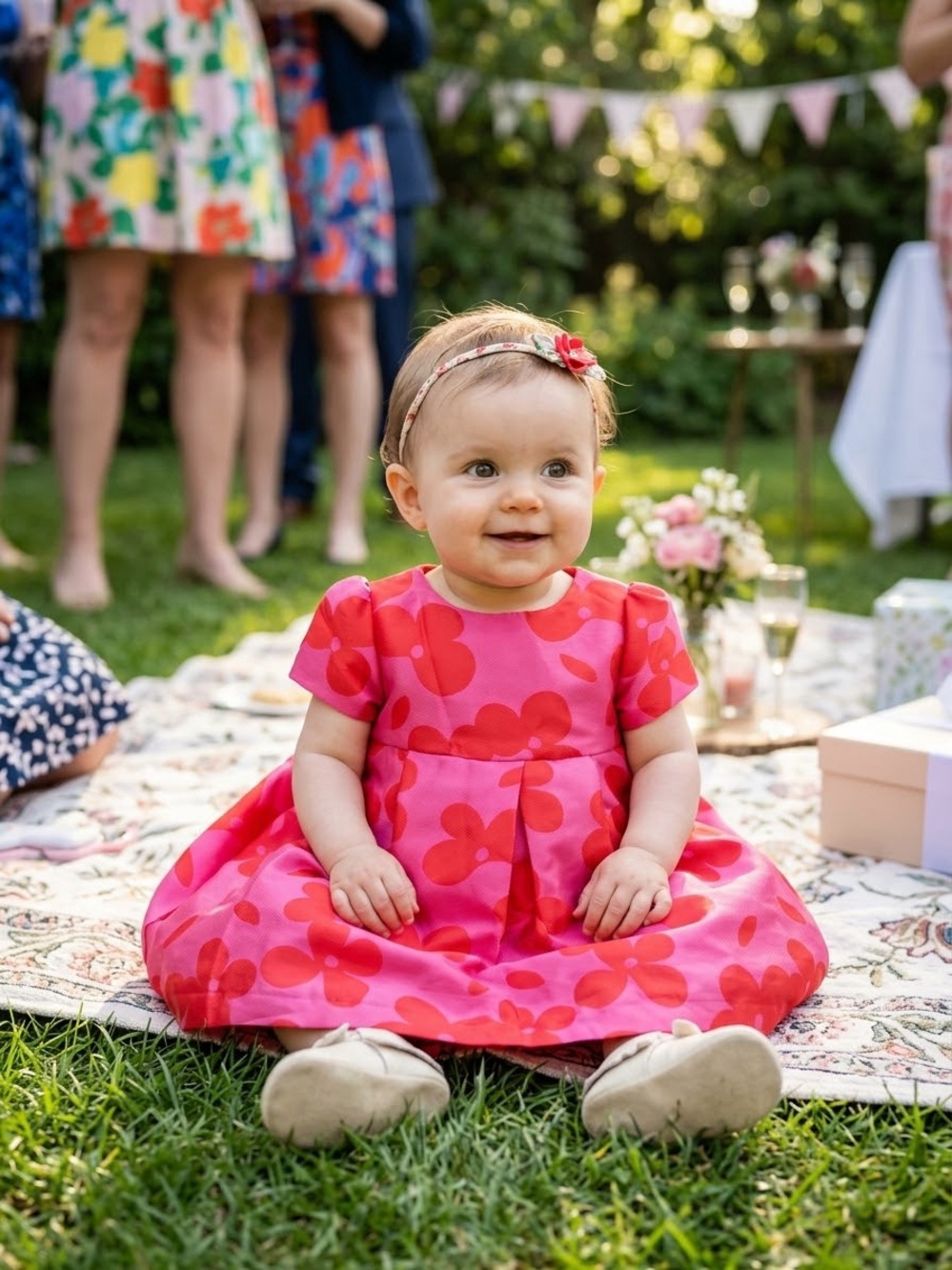 Jacadi Paris Pink and Red Floral Party Dress Sz 18 months